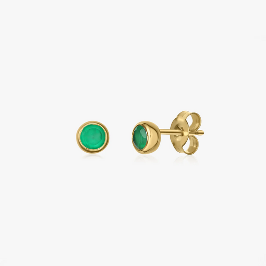 Birthstone Golden May Silver Earrings - Green Onyx