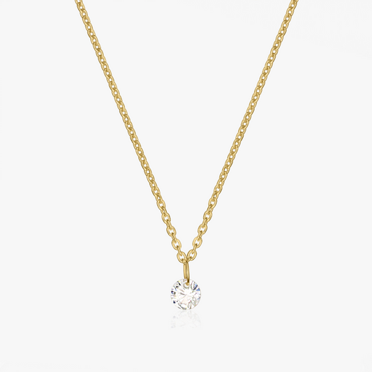 Golden Solitaire Silver Necklace - Zirconia
