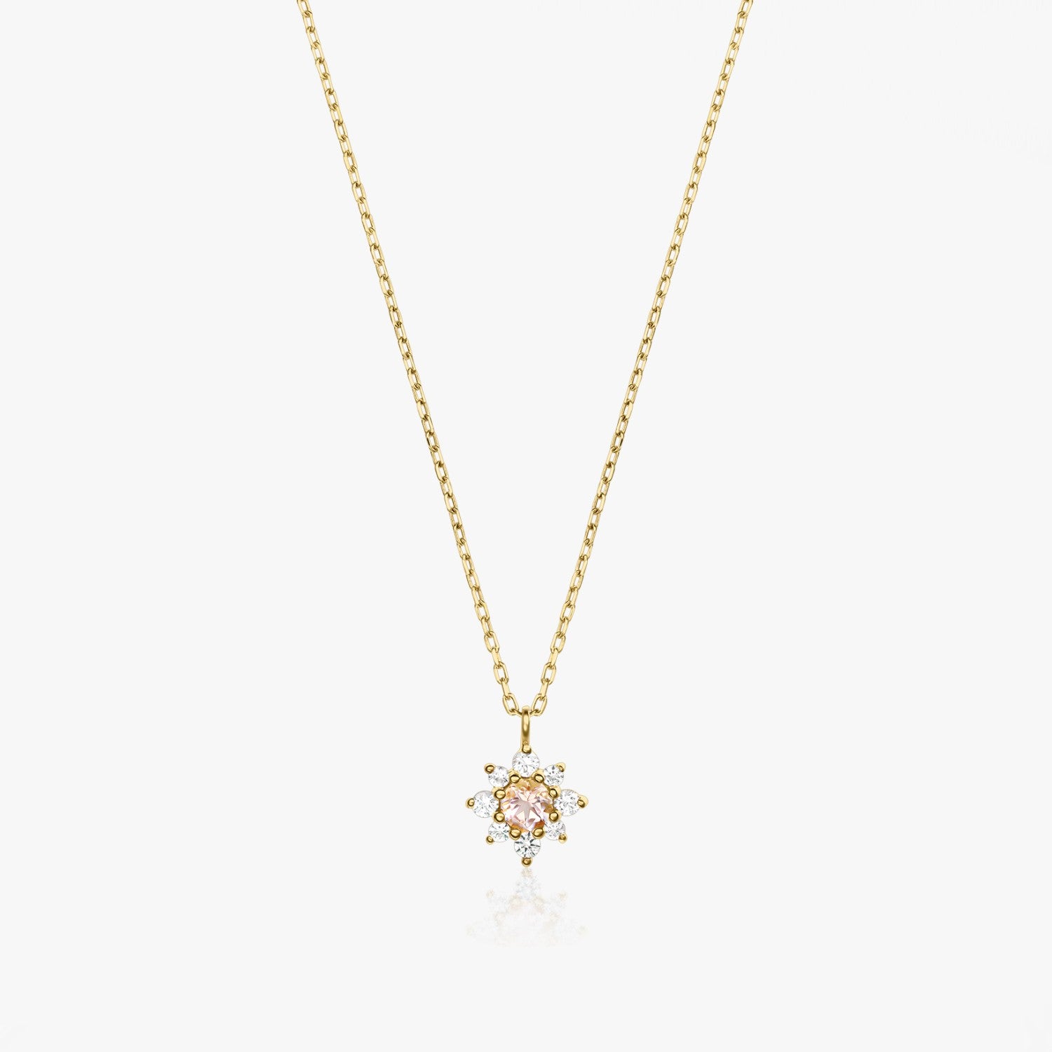 Flora Yellow Gold Necklace - White Sapphire, Pink Morganite