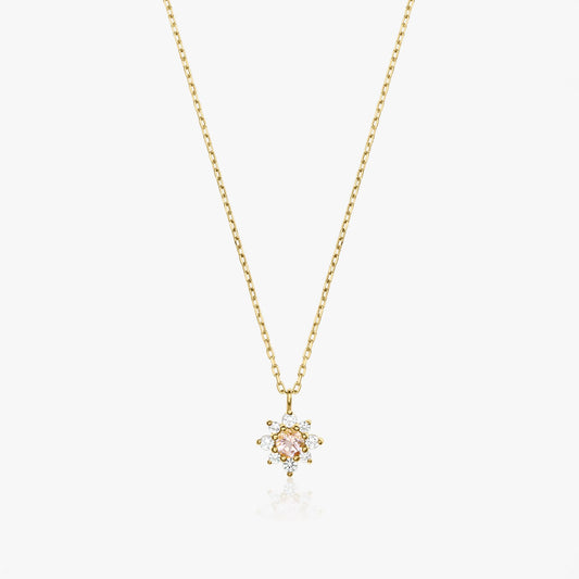 Flora Yellow Gold Necklace - White Sapphire, Pink Morganite