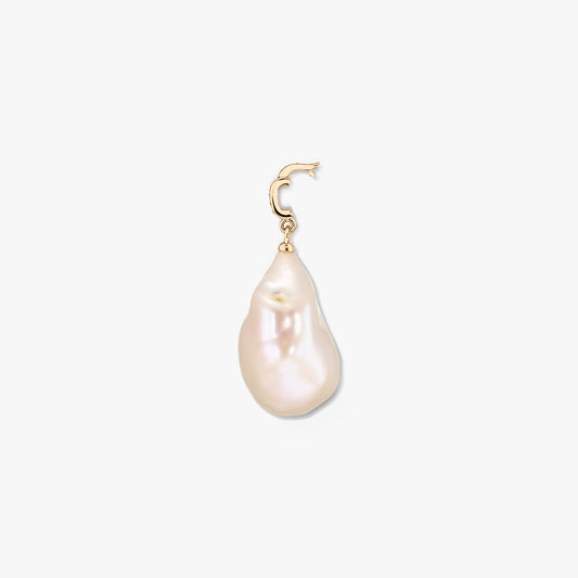 Gold-plated silver pendant with an irregular baroque white pearl and a small zirconia-accented bail on a white background.
