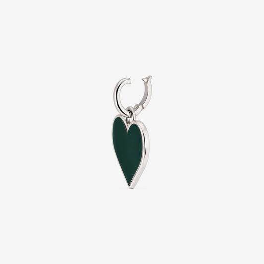 Rhodium-plated 925 silver heart pendant with a deep green center, photographed on a white background.