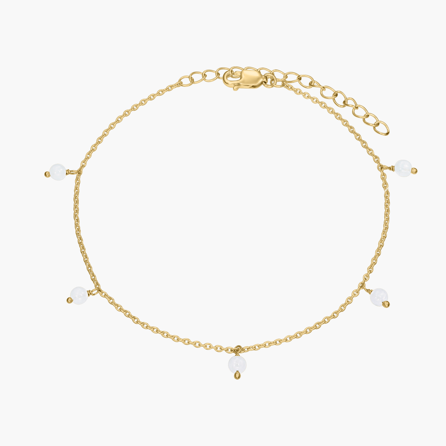 Golden Gem Droplet Silver Anklet - Moonstone - Indira