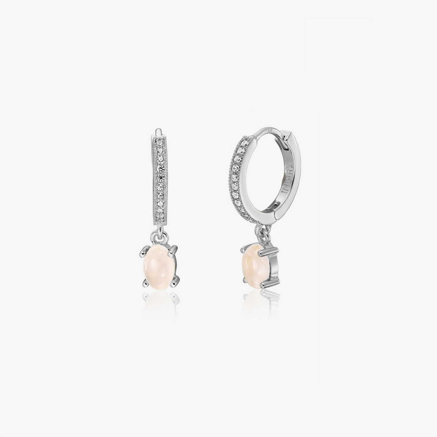 Silver Gem Huggies Earrings - Rose Quartz - Indira
