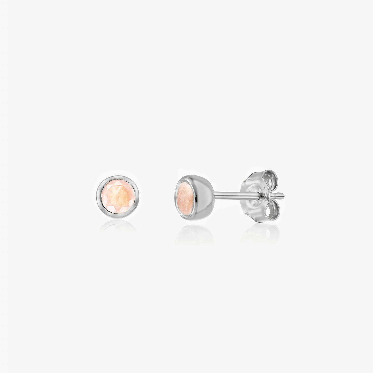 Ezüst Birthstone fülbevaló - Rózsaszín Kvarc - Indira