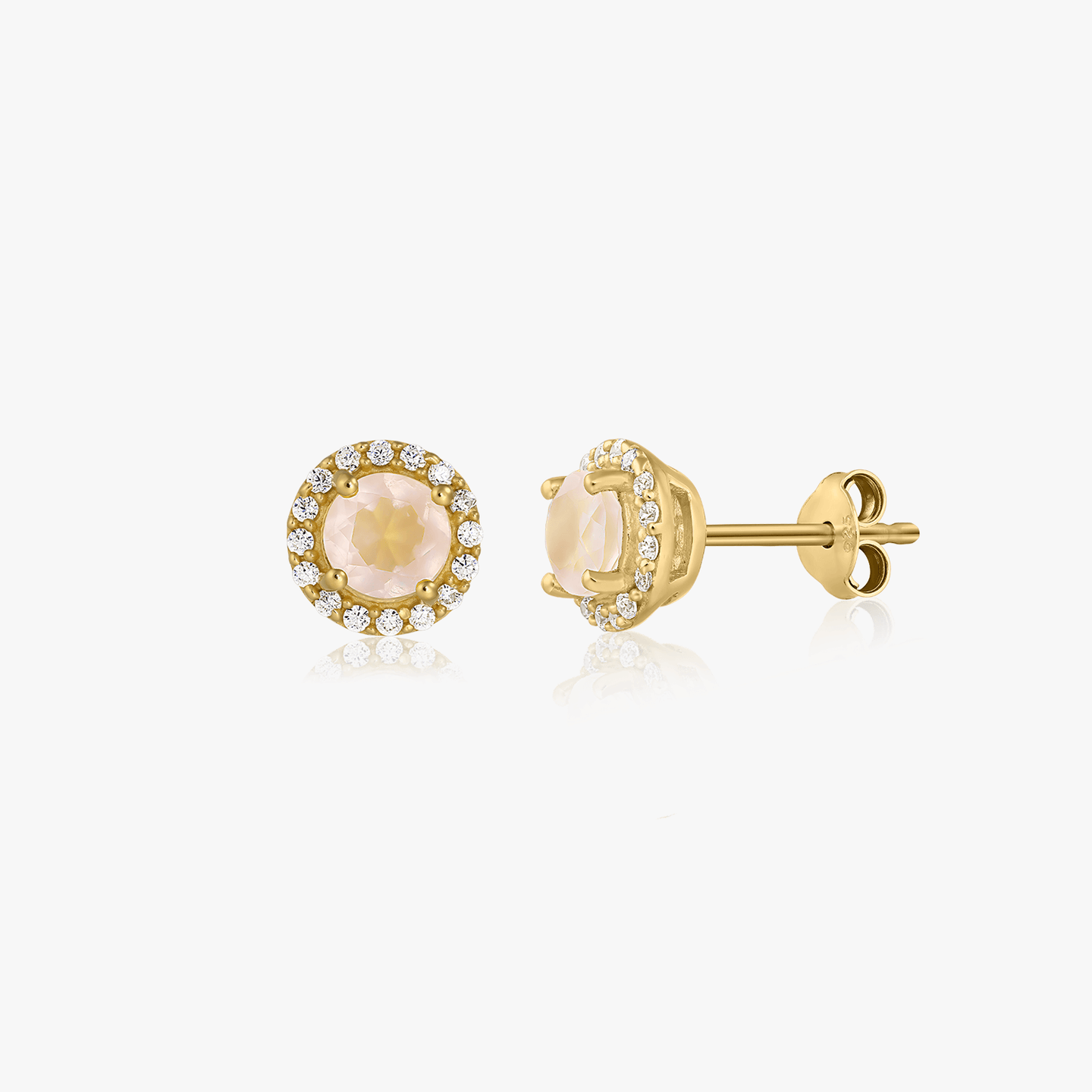Keira Golden Silver Earrings - Rose Quartz - Indira