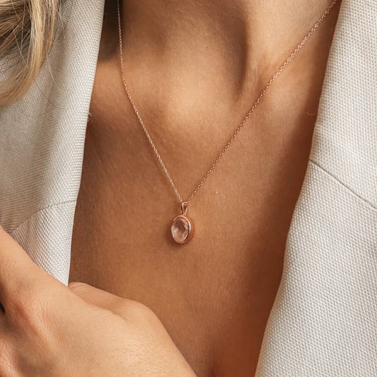 Champagne Silver Necklace - Rose Quartz