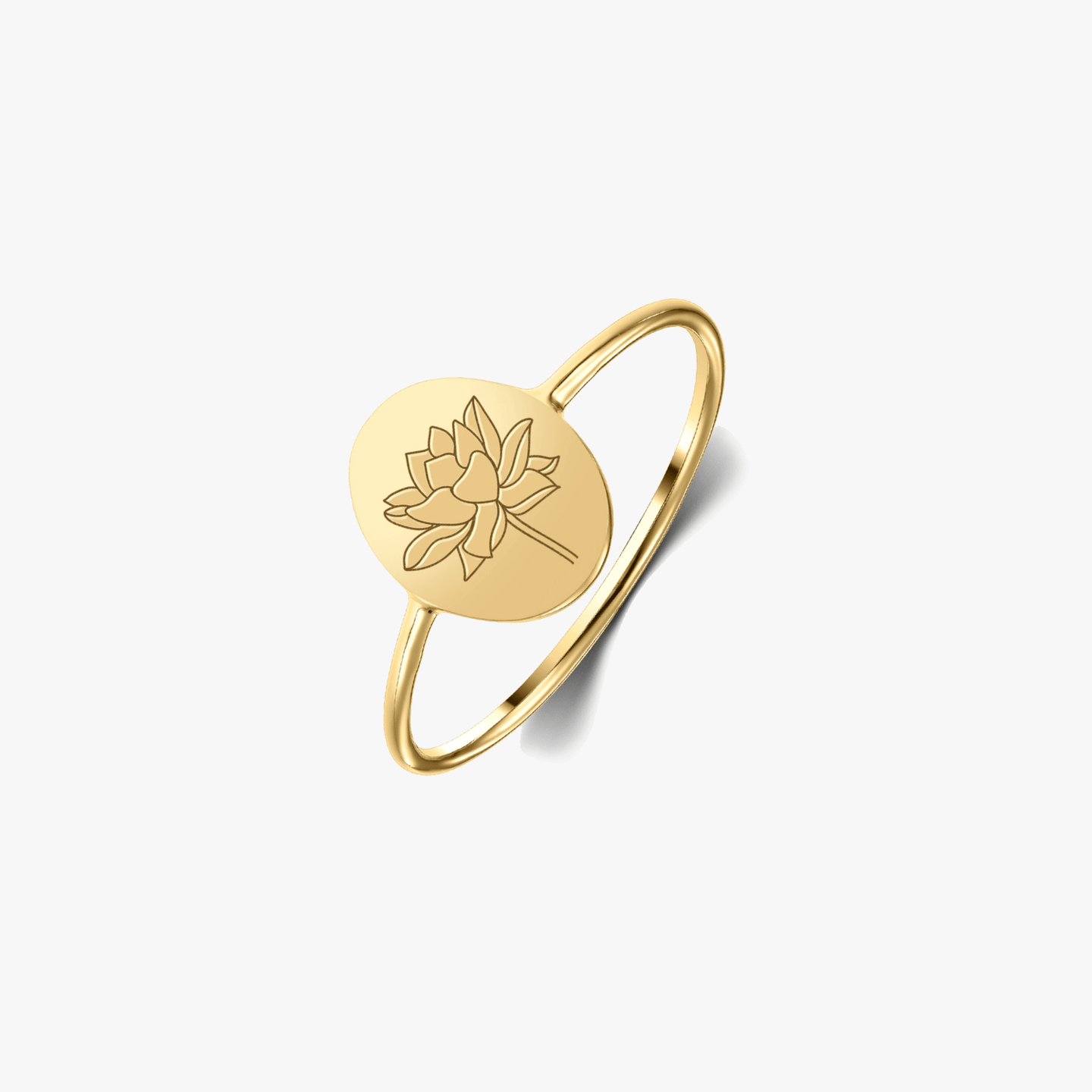 Silver Ring Birth Flower Golden - July Lotus - Indira