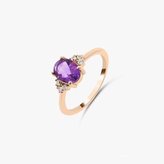 Radiant gold ring - Amethyst &amp; Diamonds 