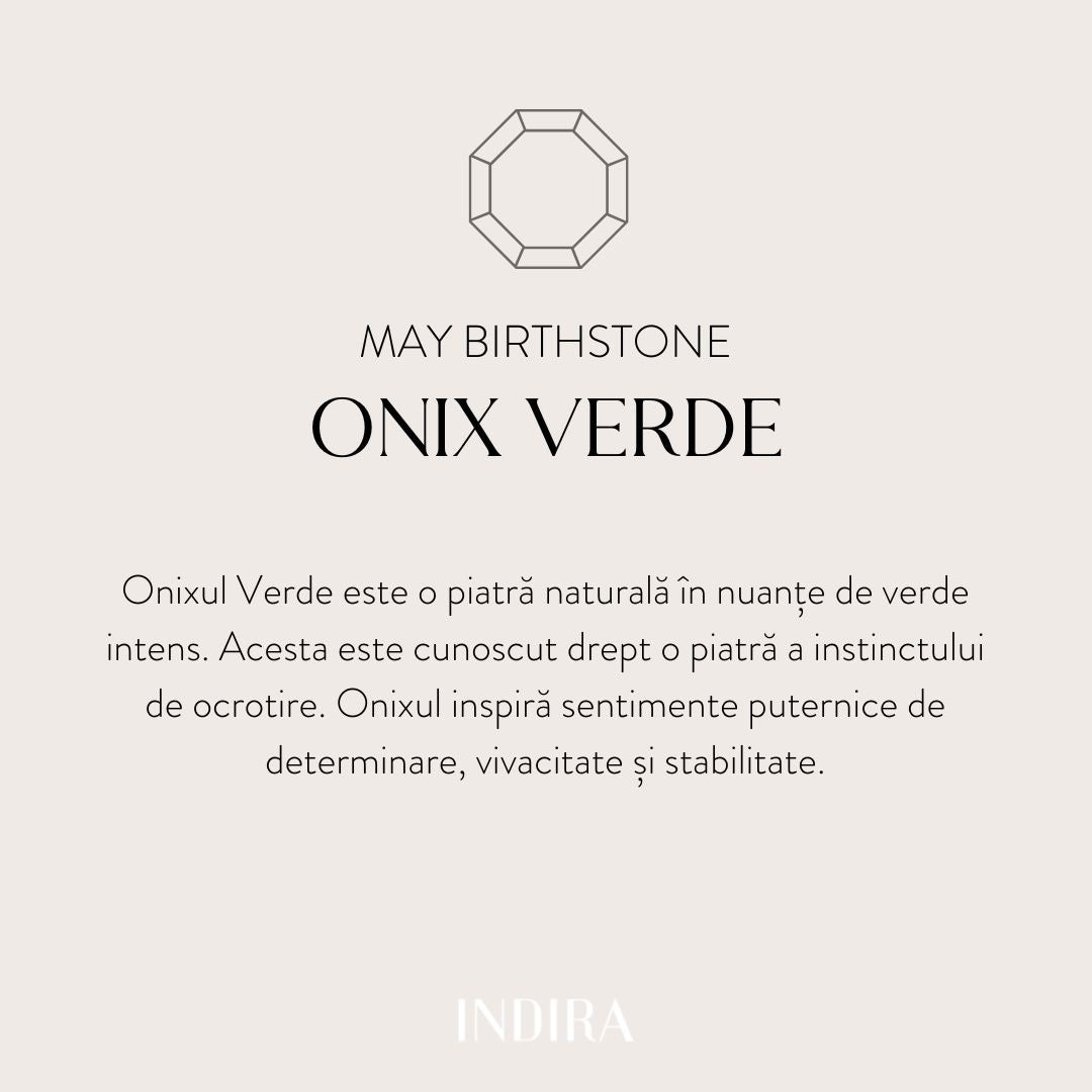 Brățară șnur din argint Birthstone Silver May - Onix Verde - Indira